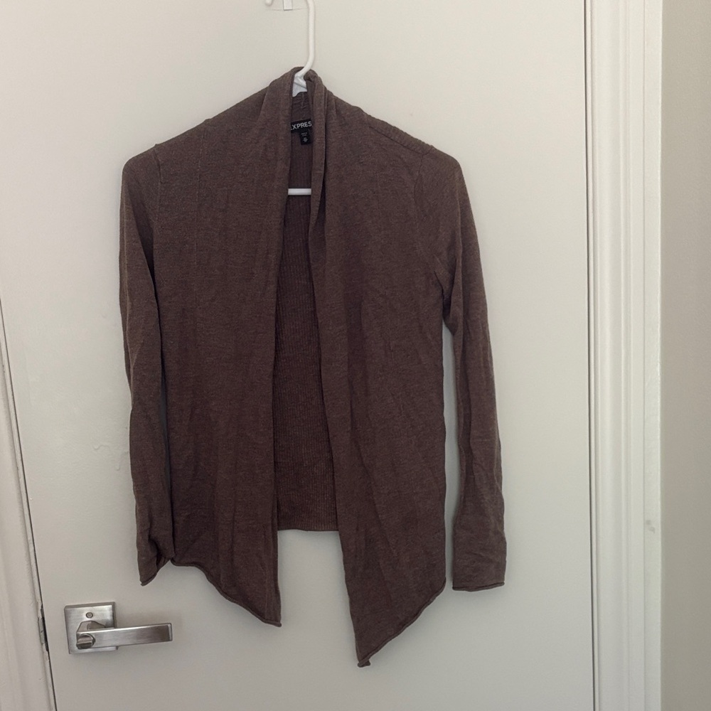 Express Chocolate Brown Open Cardigan